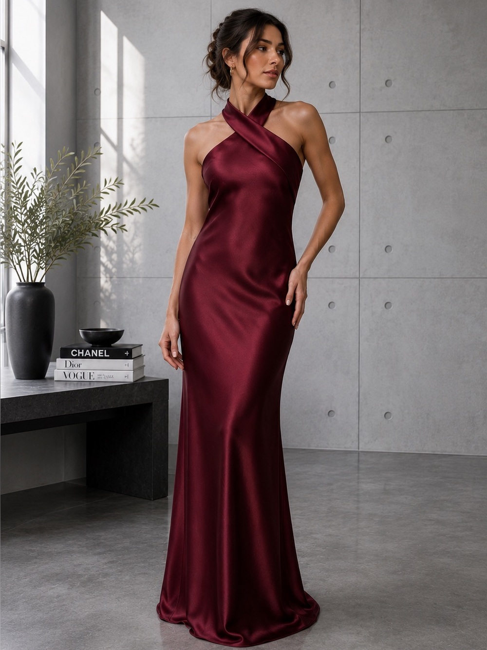 XSCAPE FRANCESCA" SATIN HALTER TIE NECK DRESS SIZE 8 B290